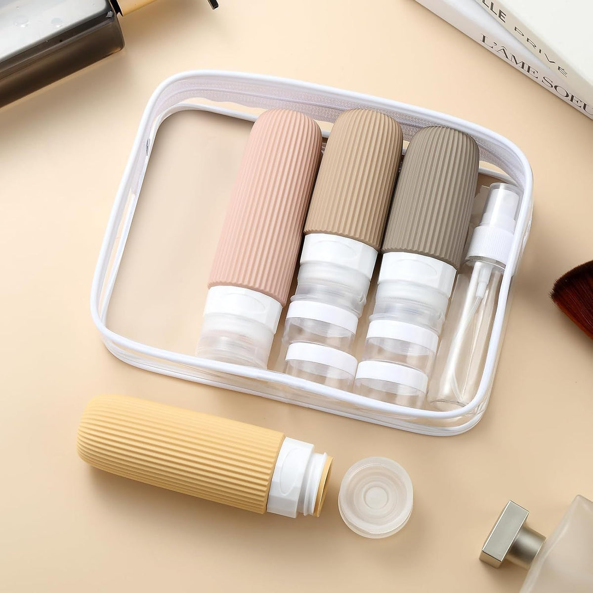 Leakproof Silicone Travel Toiletry Bottle and Jar Kit with Clear TSA Pouch LoungeYard — product view 2