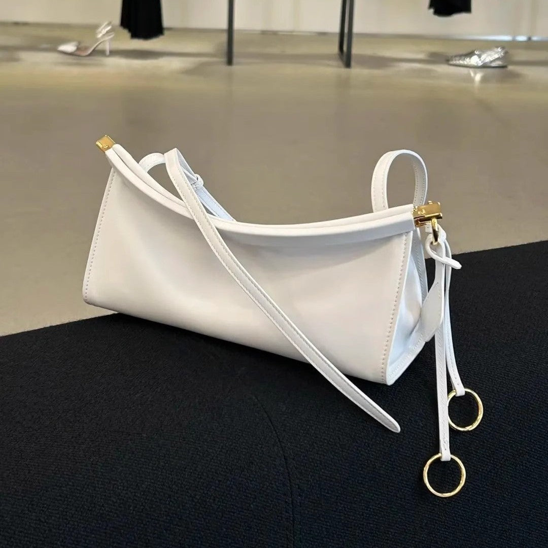 Structured Leather Baguette Shoulder Bag with Gold Hardware — product view 1