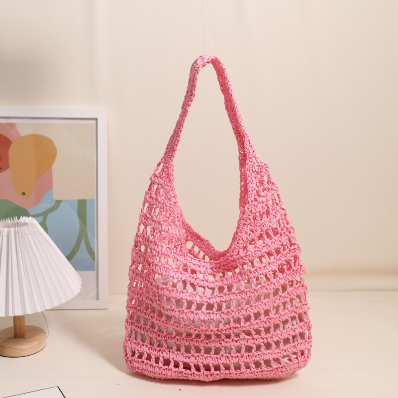 Trendy net tote bag with gathered design LoungeYard — product view 6
