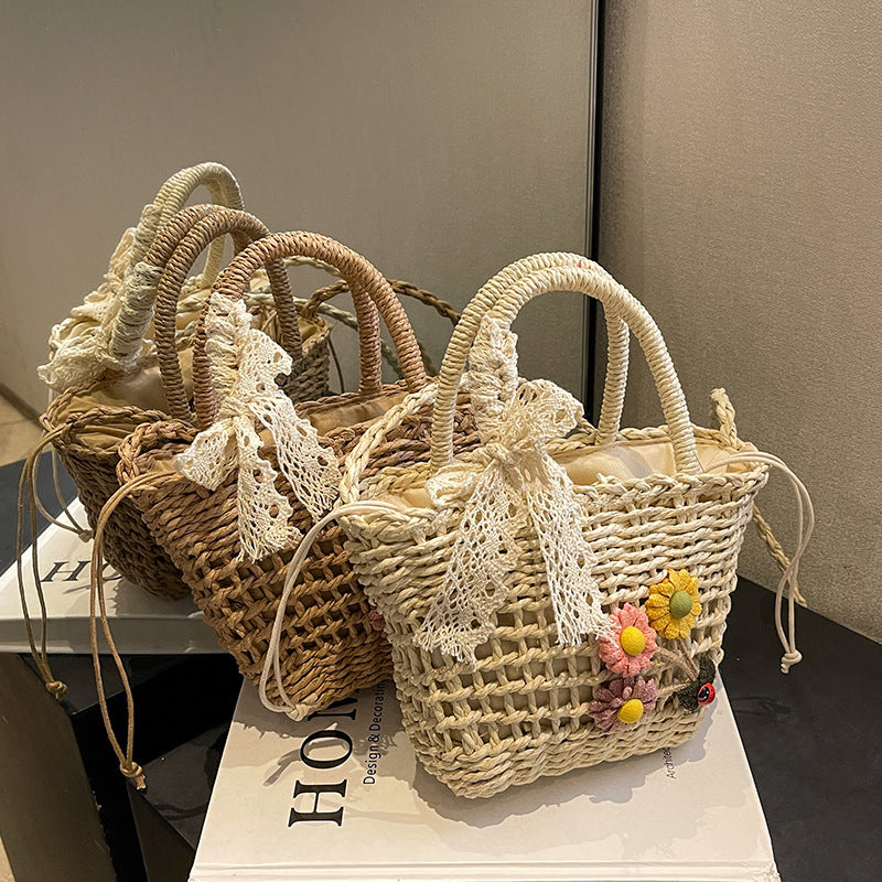 Handcrafted Floral Embroidered Woven Tote Bag — product view 1