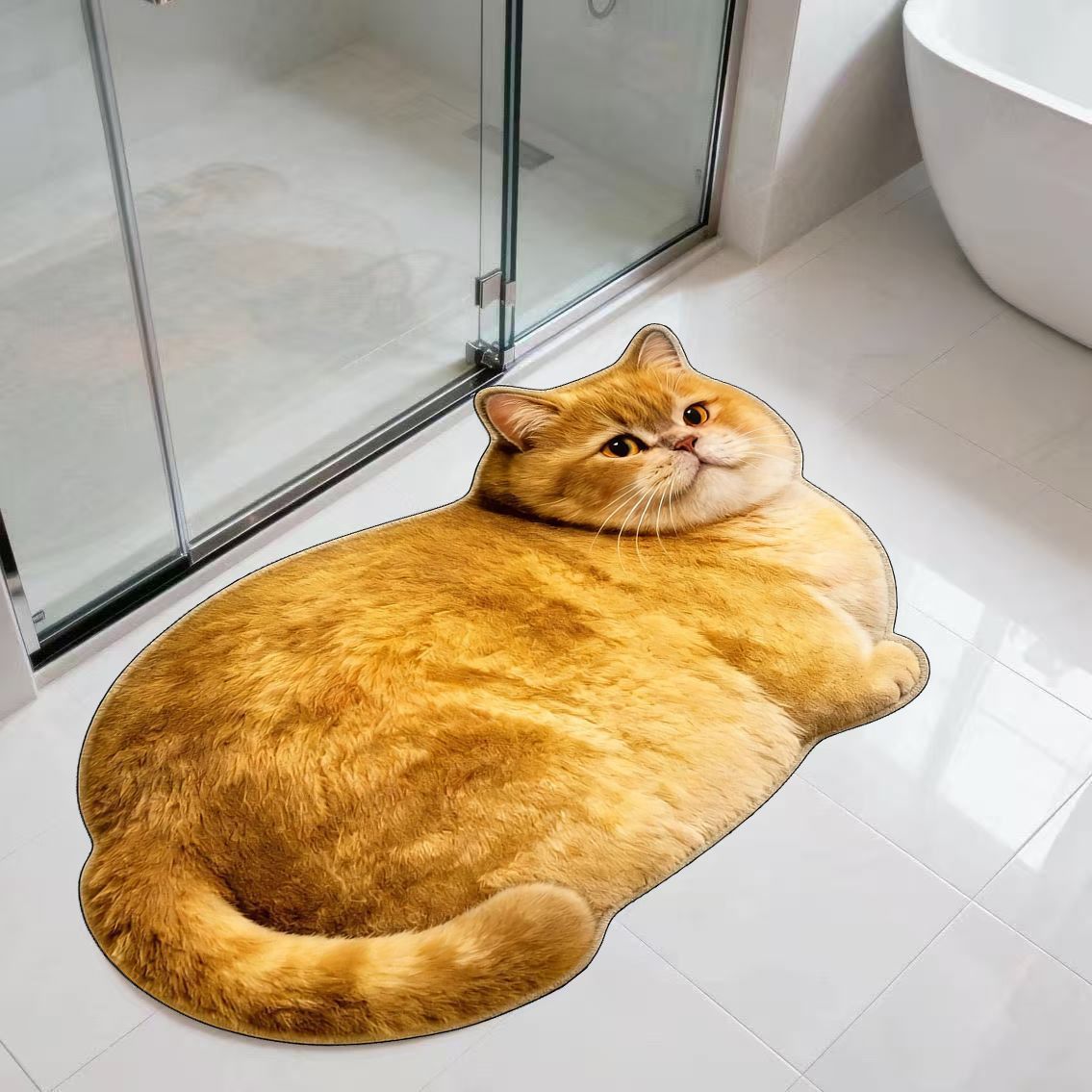 Cute Cat-Shaped Plush Bath Mat LoungeYard — product view 6