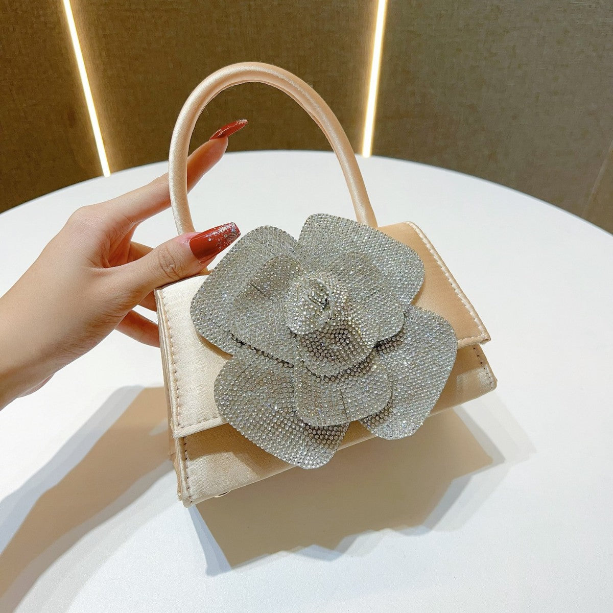 Flower-Embellished Satin Handbag — product view 6