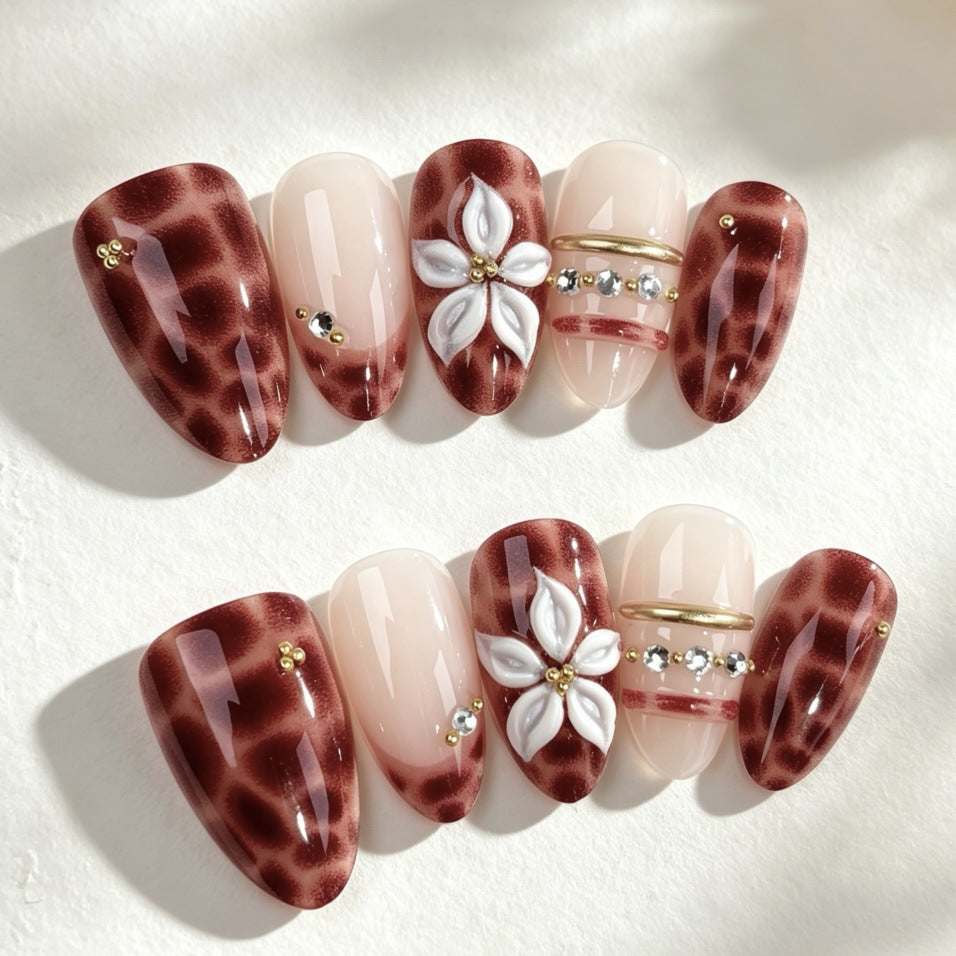 Artistic Press-On Nail Set with Floral Accents — product view 3