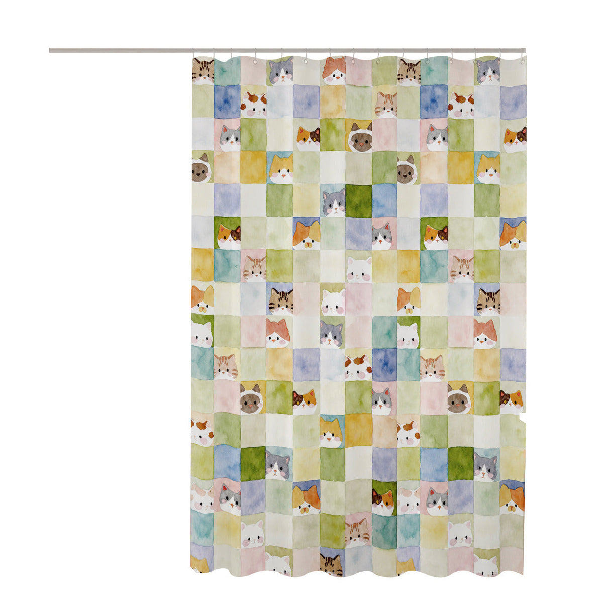 Watercolor Cat Print Shower Curtain LoungeYard — product view 5