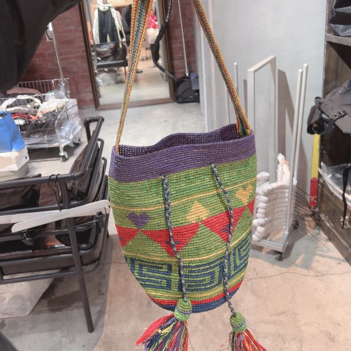 Handmade tote bag with colorful tassels LoungeYard — product view 1