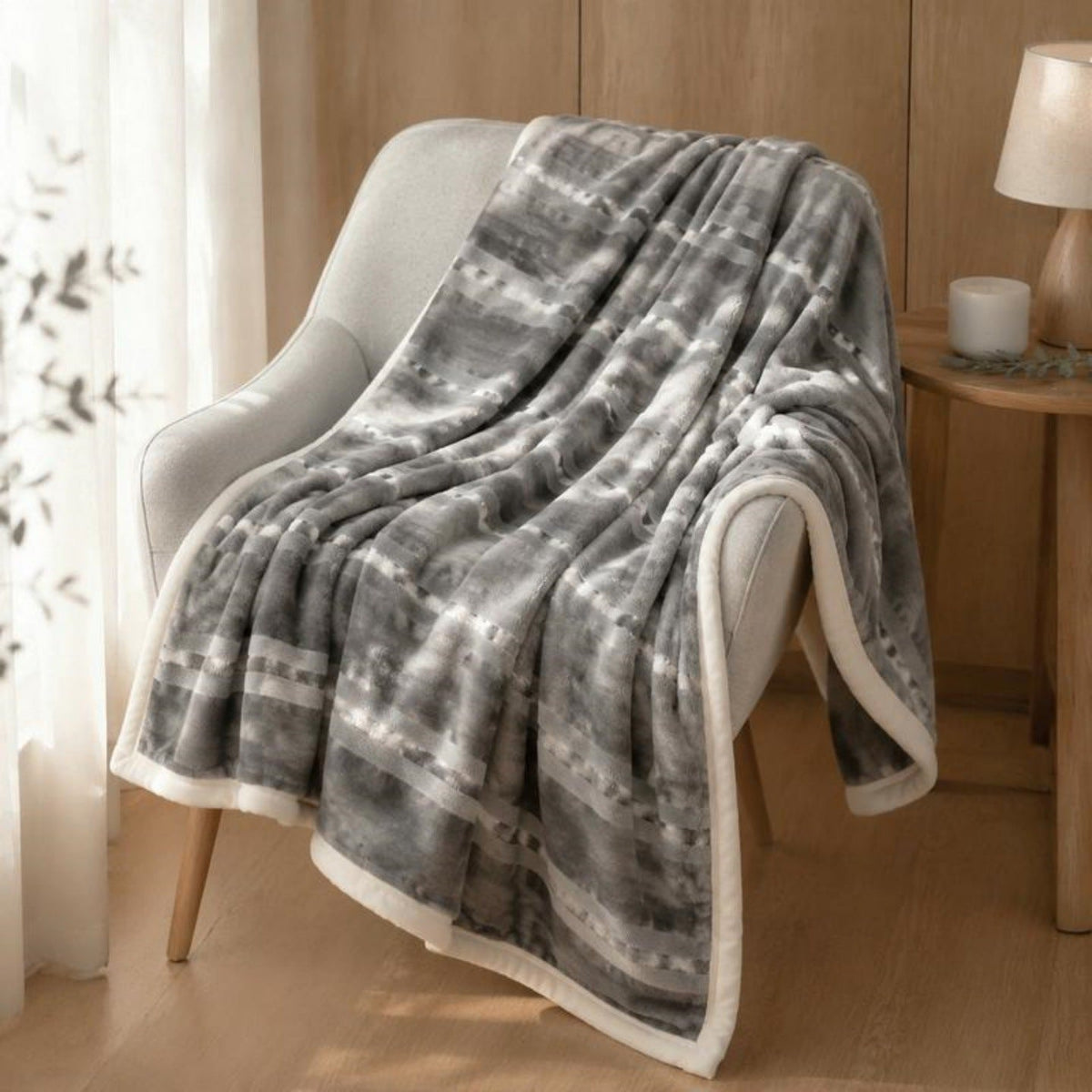 Textured Reversible Fleece Throw Blanket LoungeYard — product view 1