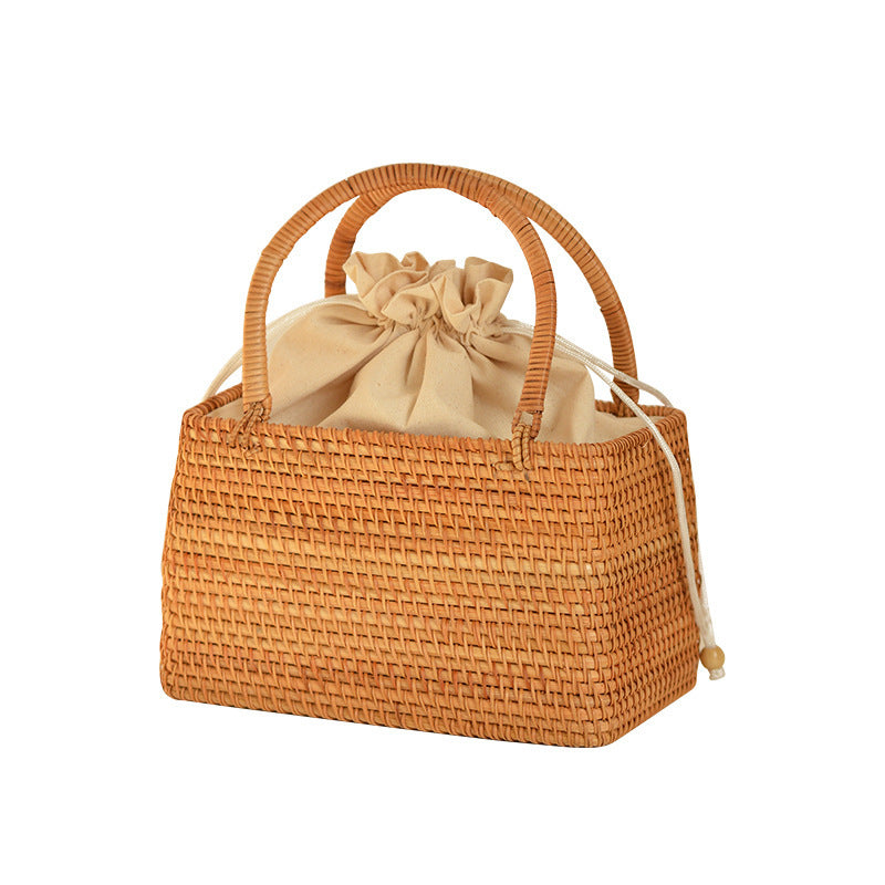 Ladies Handcrafted Basket Bag with Leather Handles LoungeYard — product view 1