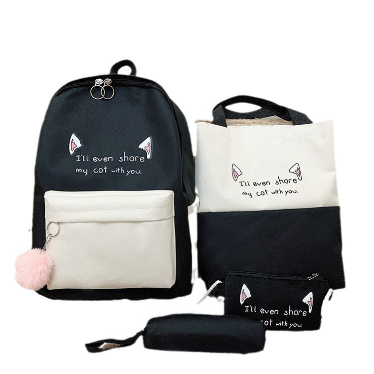 Fun-Themed Cat Print Backpack Set LoungeYard — product view 3
