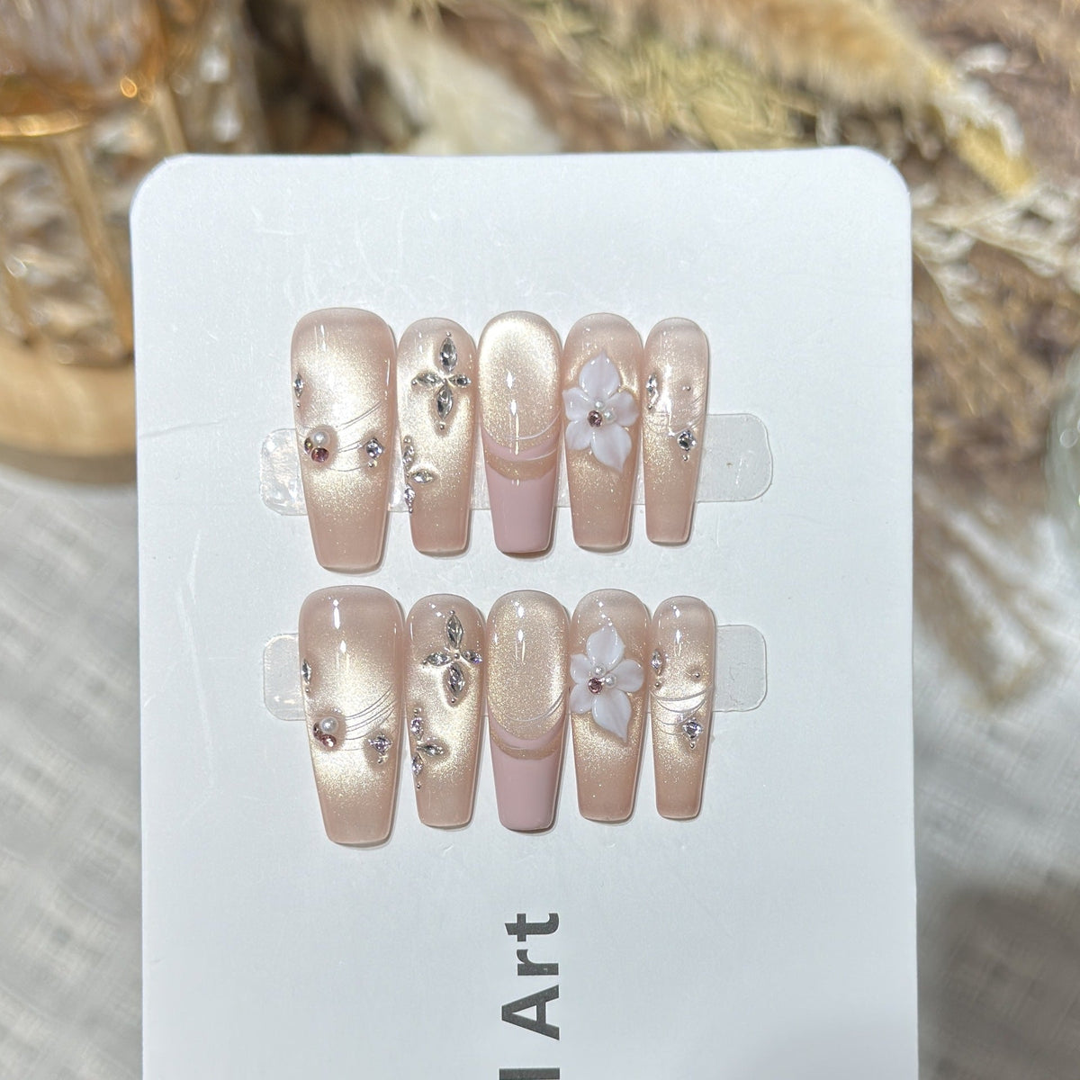Elegant Floral Decorated Press-On Nail Art — product view 3