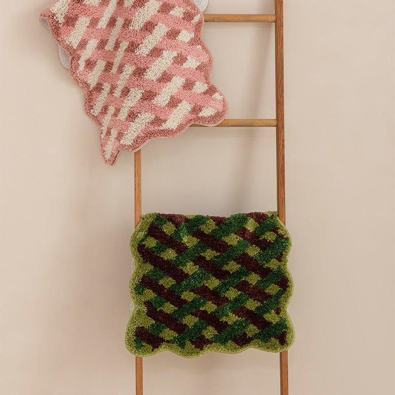 Tufted bathroom runner with wavy hem and relief-style braided pattern LoungeYard — product view 4