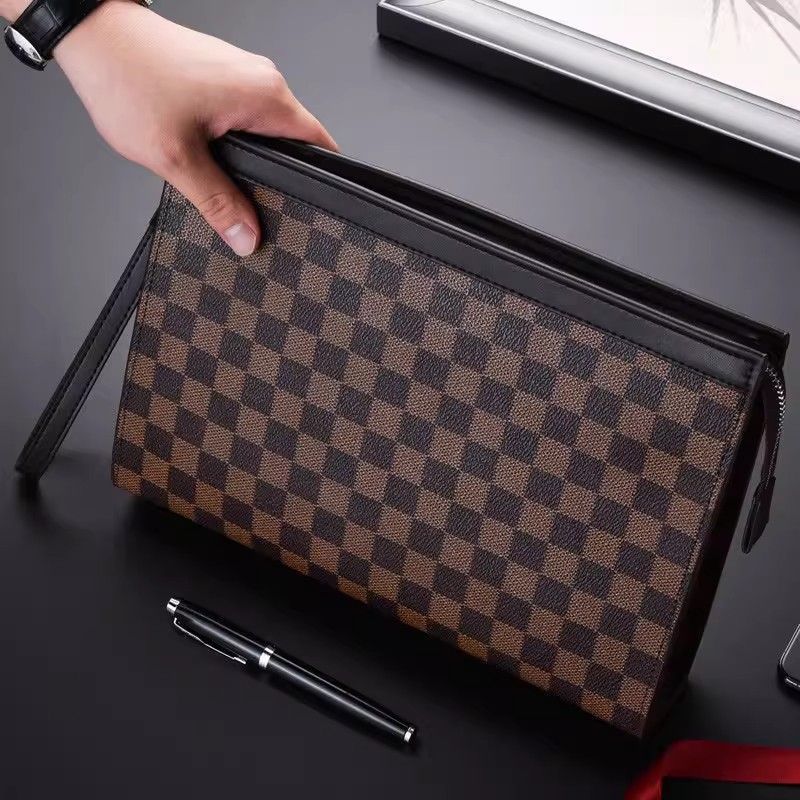 Leather Checkered Document Clutch LoungeYard — product view 1