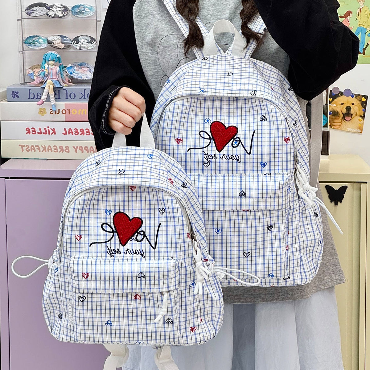 Embroidered Heart-Themed Casual Backpack LoungeYard — product view 1
