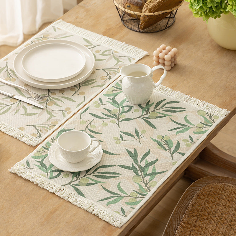 Floral woven bath mat with decorative fringes LoungeYard — product view 2