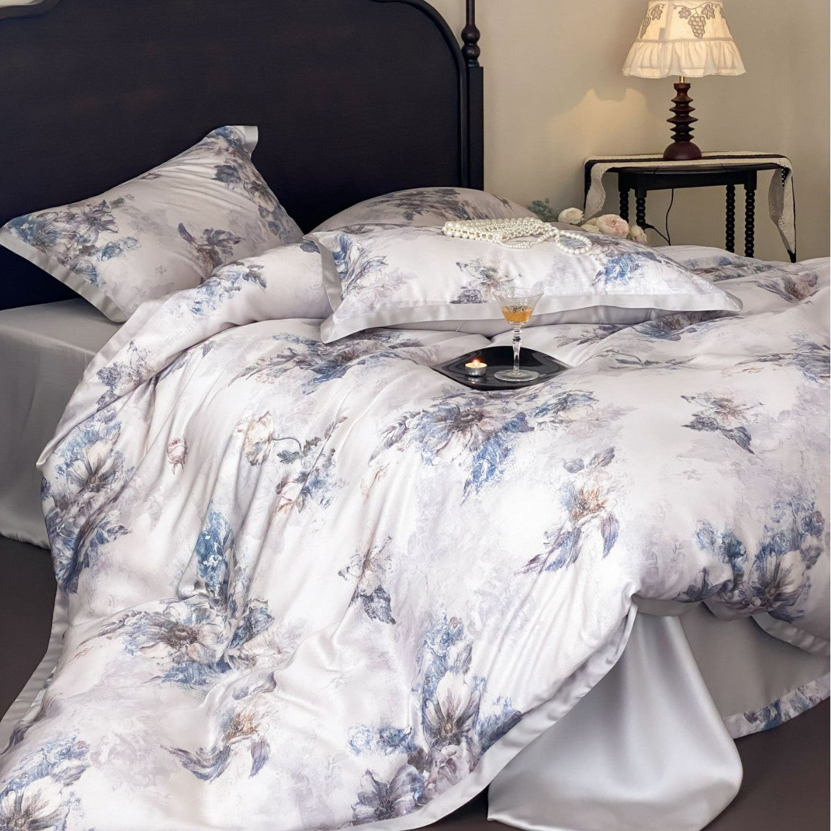 Luxurious satin bedding with floral watercolor print — product view 7