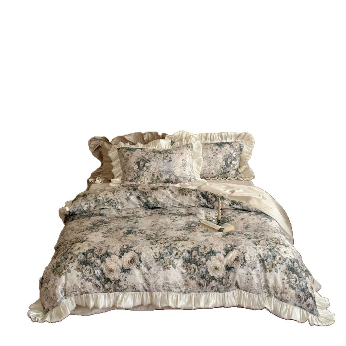 Shabby-Chic Duvet set with relief woven rose jacquard and satin ruffles — product view 4