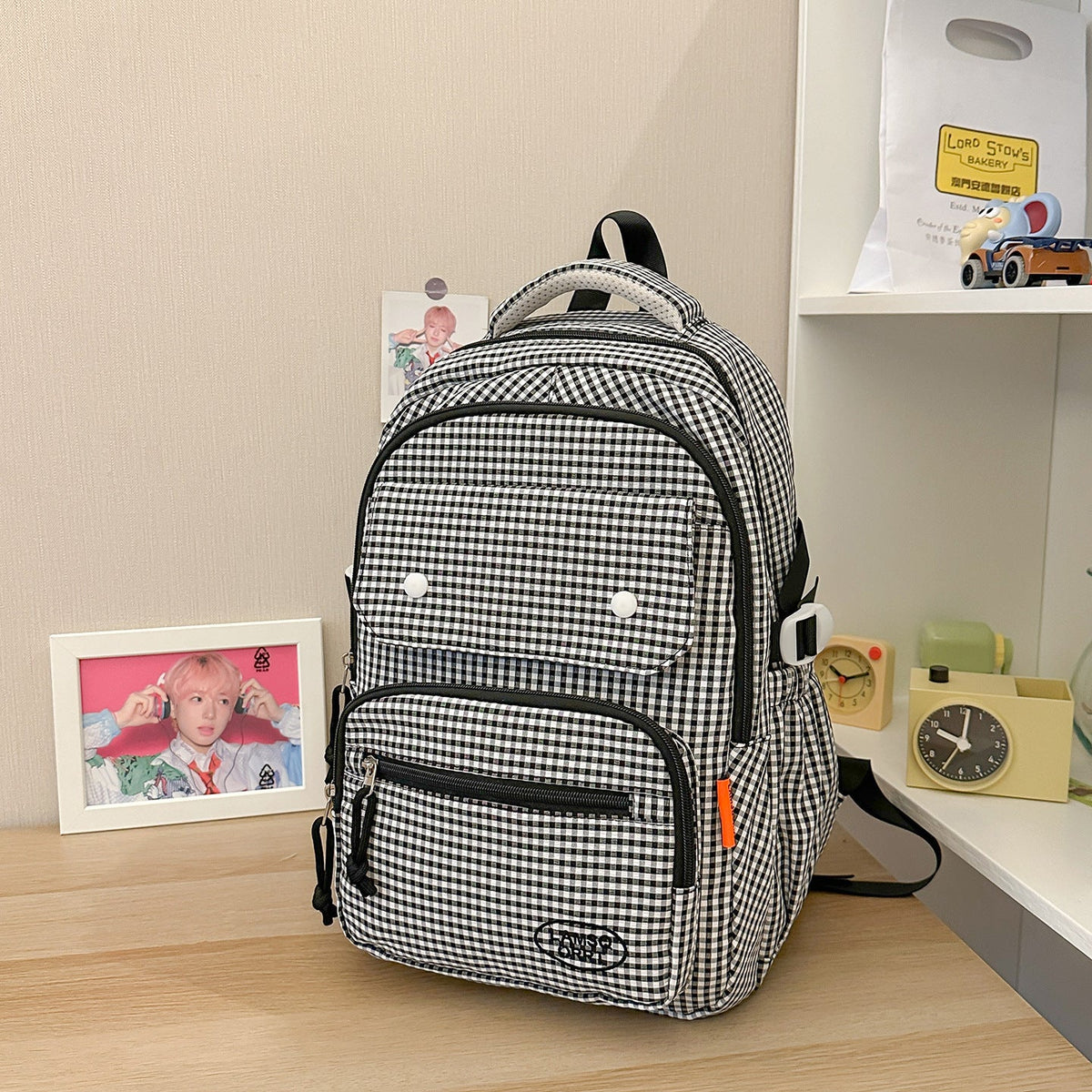 Gingham Print Multi-Pocket Backpack LoungeYard — product view 6