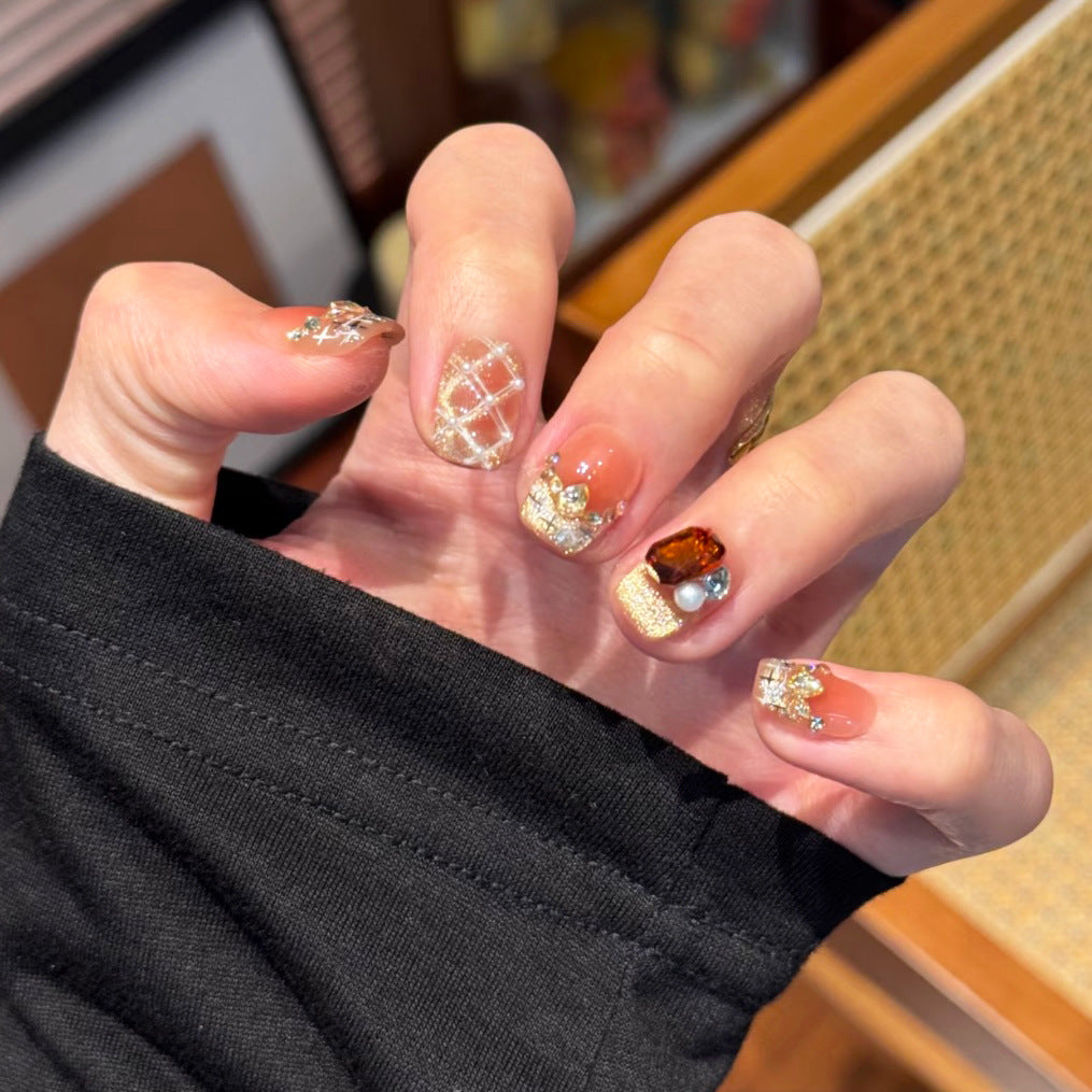 Decorative Press-On Nail Art Set with Gem Accents — product view 1