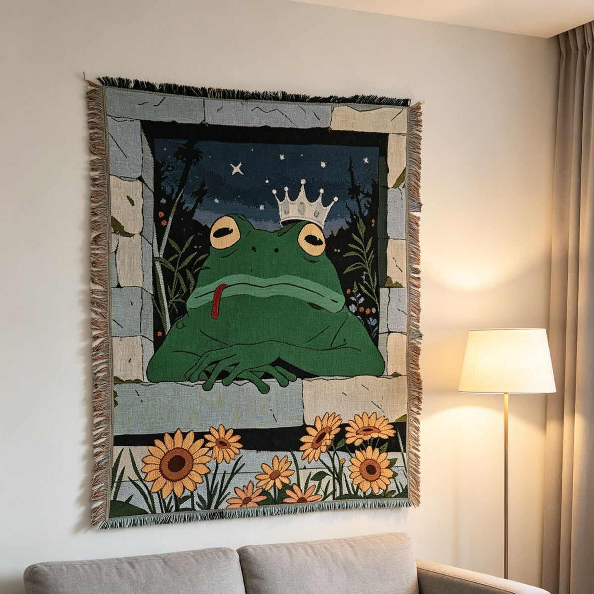 Whimsical Frog-Themed Tapestry Throw Blanket — product view 1
