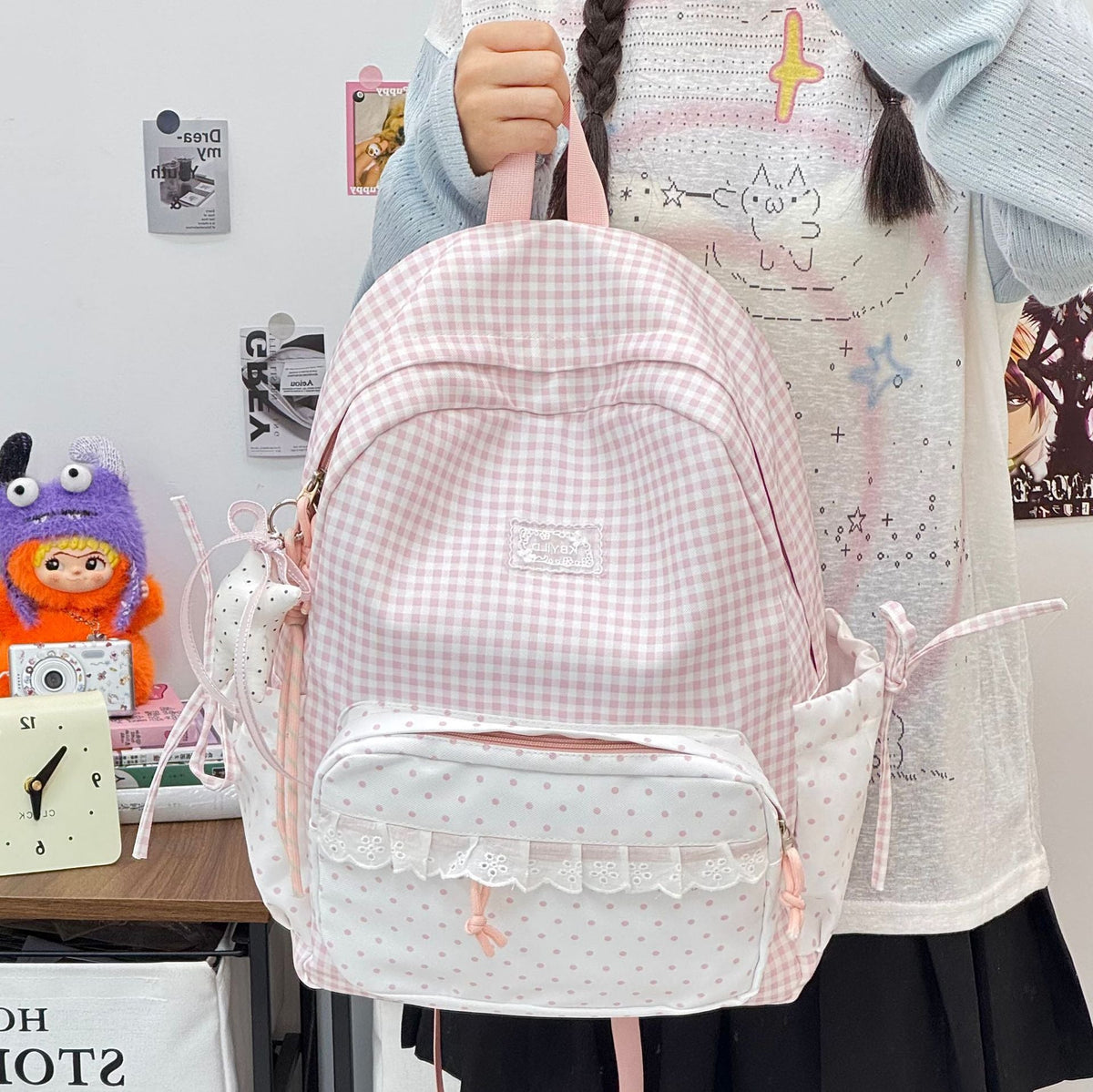 Cute Checked Pattern Backpack LoungeYard — product view 1