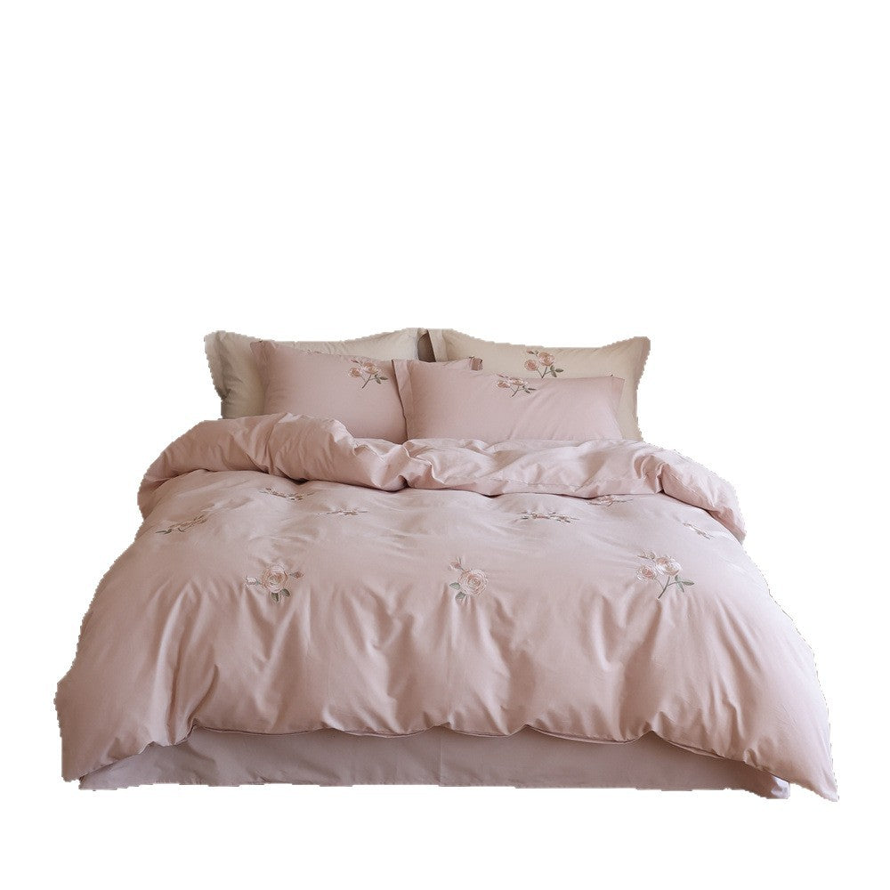 Elegant cotton satin bed cover set with rose embroidery and reversible look — product view 5
