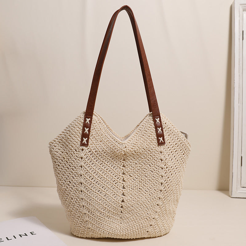Handcrafted wicker bag with sturdy leather handles LoungeYard — product view 6
