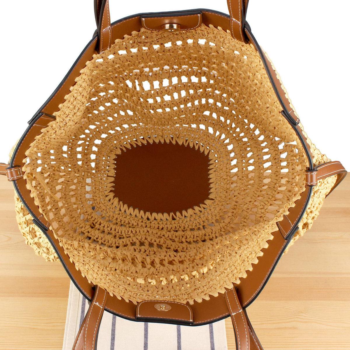 Braided Bast Handbag with Elegant Leather Accents LoungeYard — product view 3