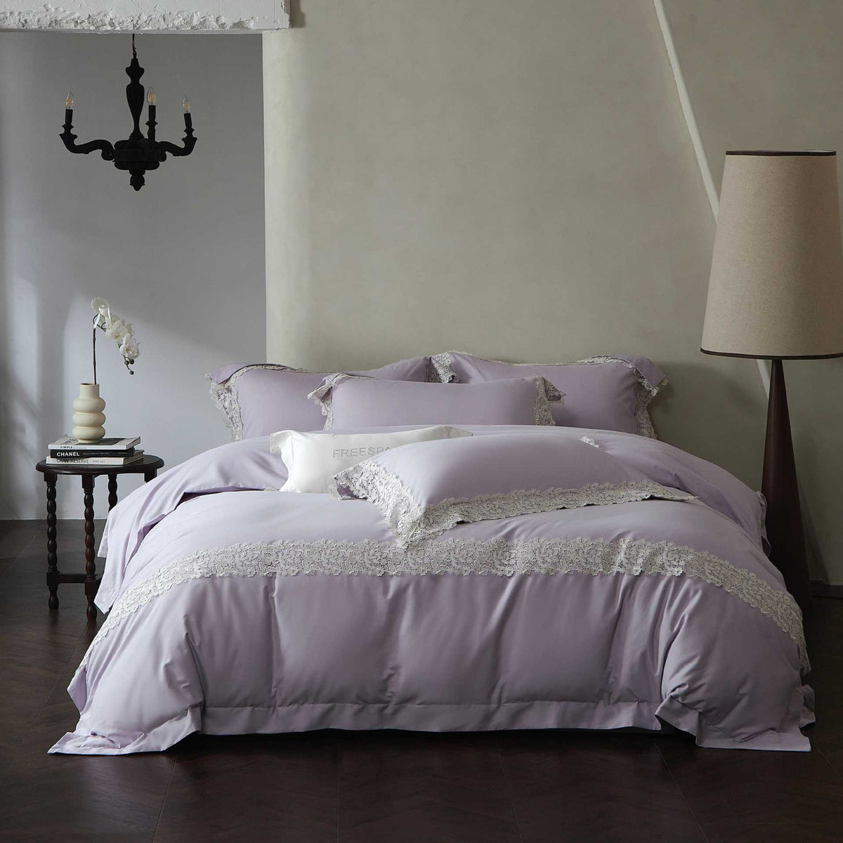 Luxurious cotton satin bedding set with decorative lace — product view 6