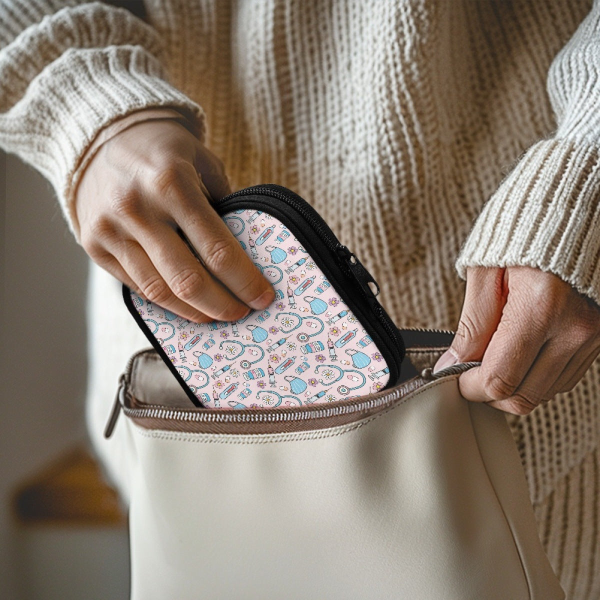 Compact Medical Organizer Pouch with Mesh Compartments and Dual-Zip LoungeYard — product view 4