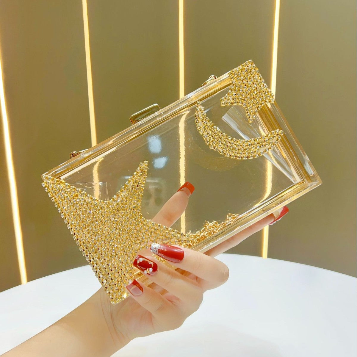 Glamorous Clear Rhinestone-Detail Clutch — product view 6