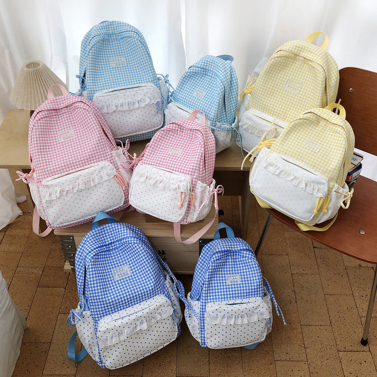 Playful Gingham and Polka Dot Backpack LoungeYard — product view 4