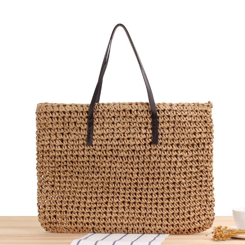 Timeless wicker tote bag with leather handles LoungeYard — product view 4