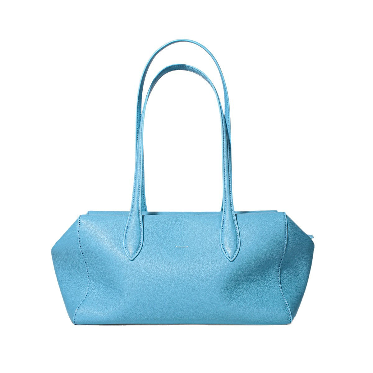 Structured Pebbled Leather Shoulder Tote with Extended Double Handles — product view 5