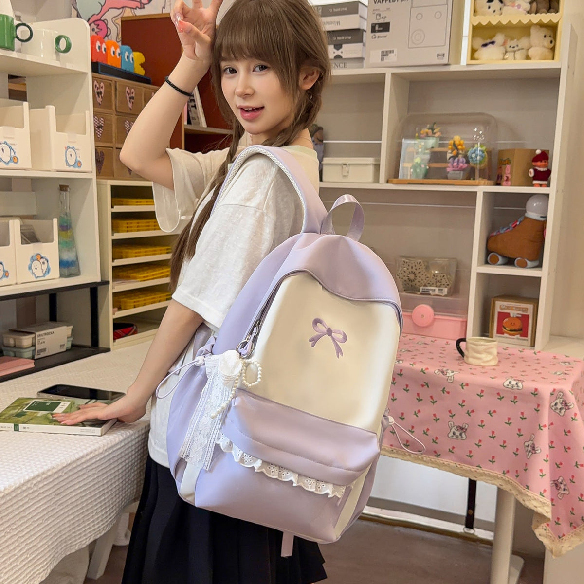 Decorative Bow-Embellished Casual Backpack LoungeYard — product view 3