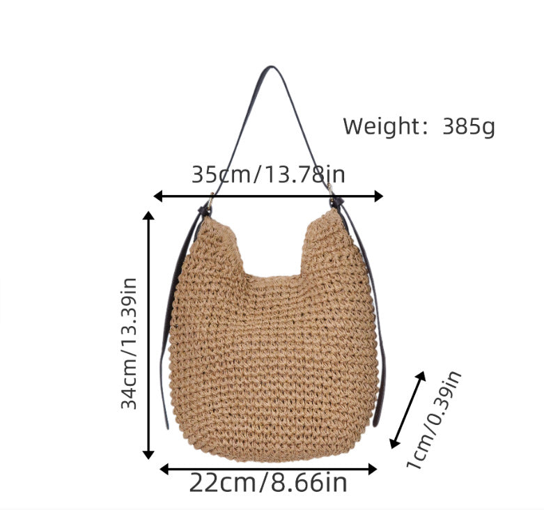Trendy Shoulder Bag with Natural Weave and Leather Accents LoungeYard — product view 6