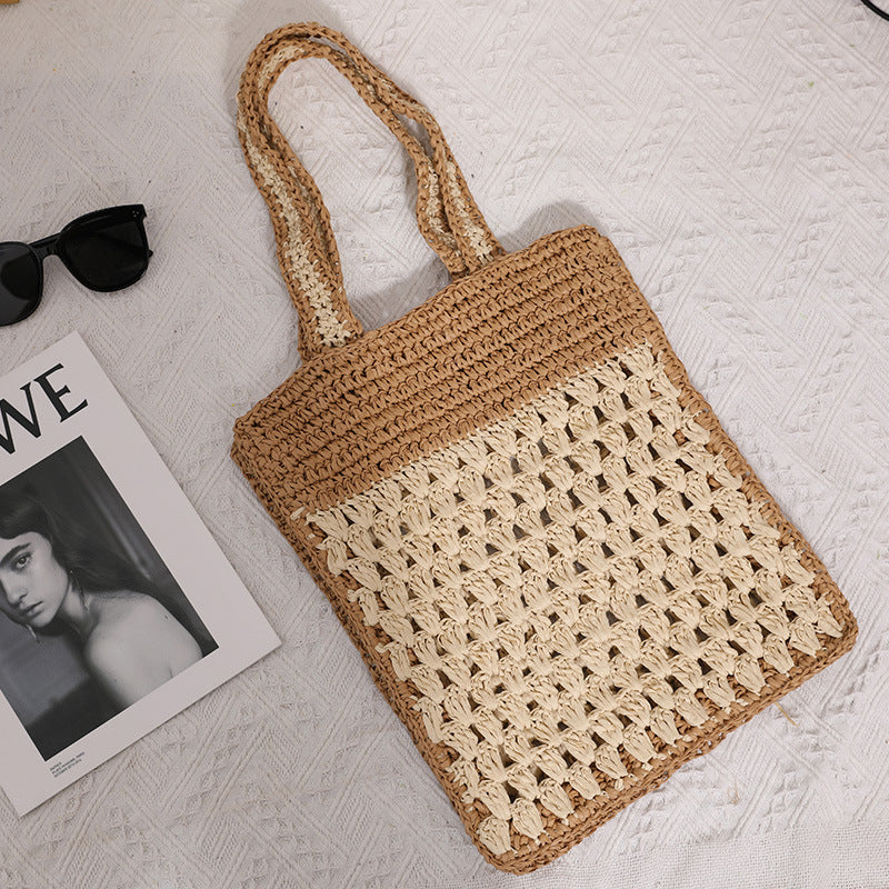 Hand-knotted tote bag in modern net design LoungeYard — product view 2