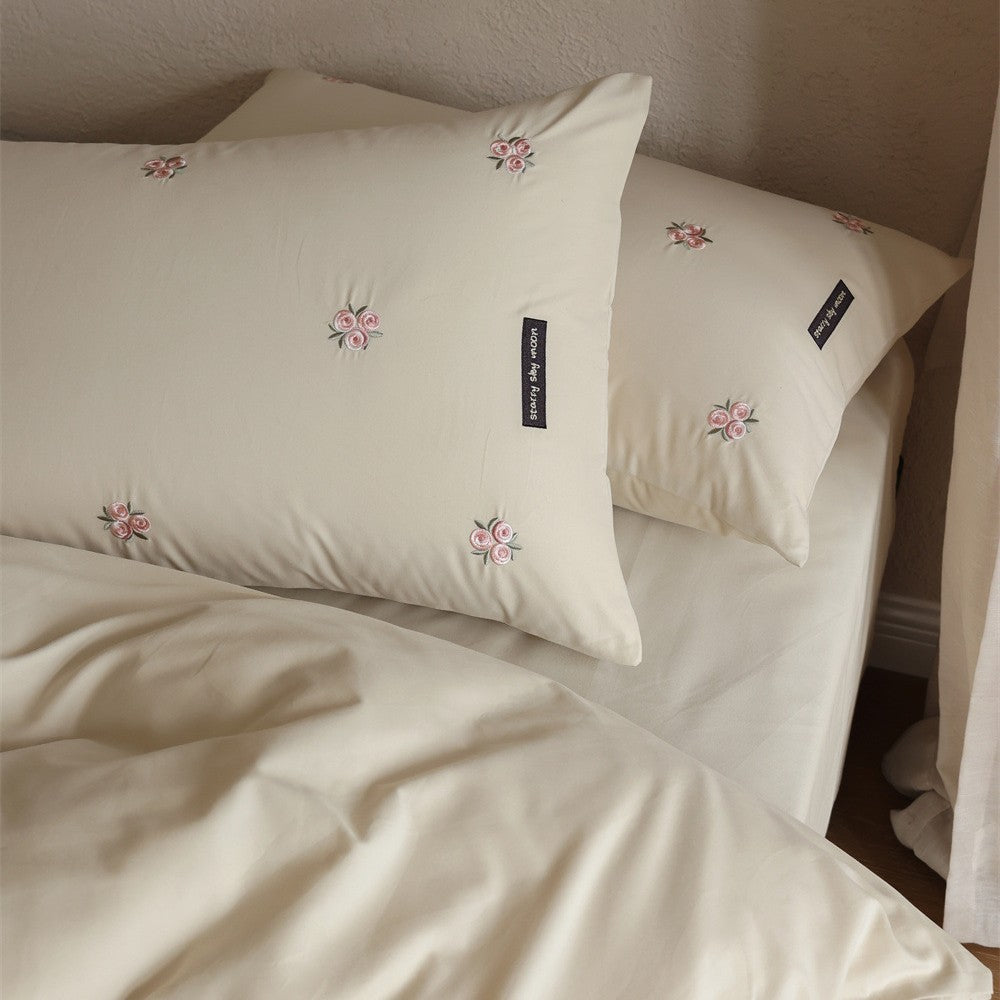 Embroidered cotton satin bedding set with subtle floral embroidery — product view 4