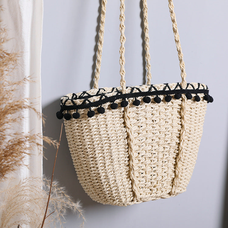 Delicate beach bag with pompons LoungeYard — product view 6