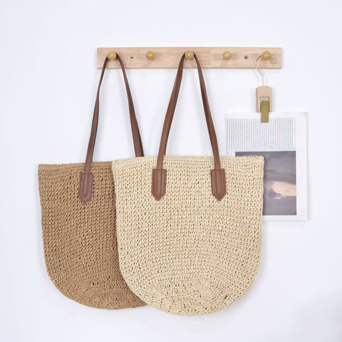 Braided tote bag with long leather handles LoungeYard — product view 3