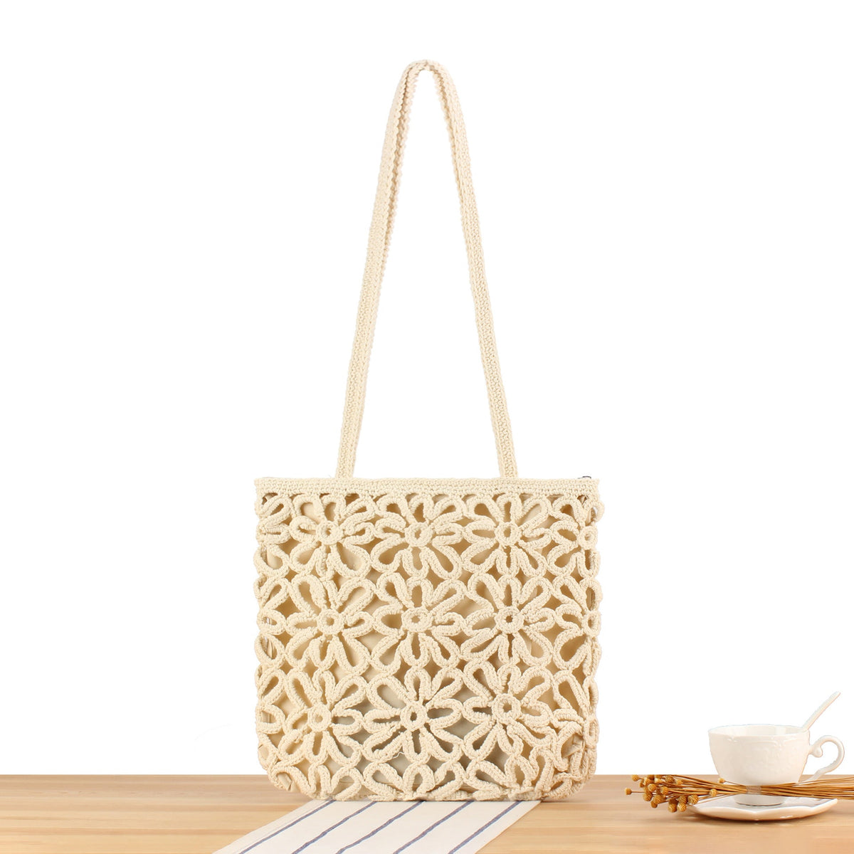 Crochet Tote Bag with Floral Patterns LoungeYard — product view 5