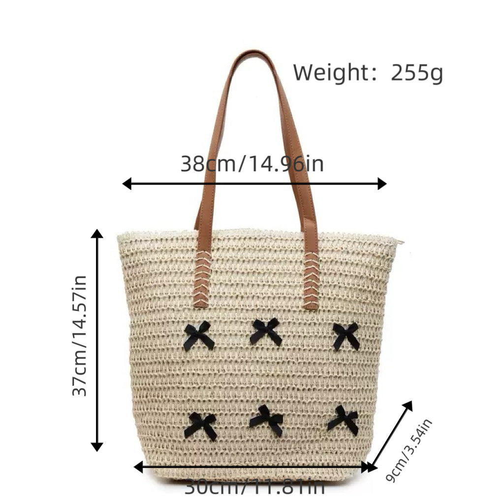 Trendy large beach bag with original bow appliqués LoungeYard — product view 6