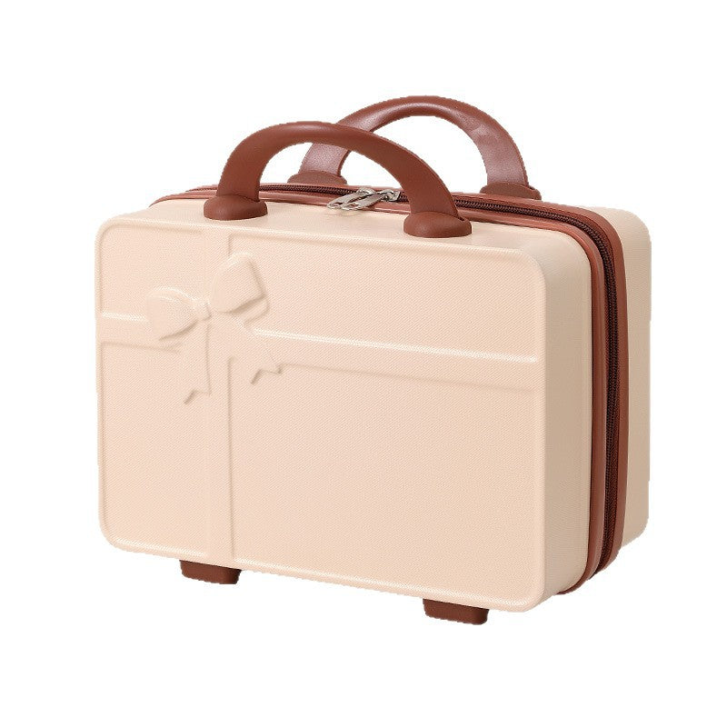structured hard-shell cosmetic travel case with embossed bow and dual top handles LoungeYard — product view 5