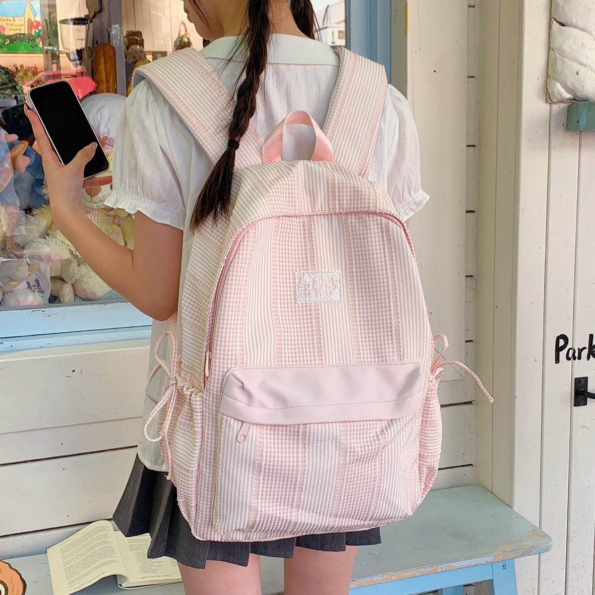 Cute Checked Design Backpack LoungeYard — product view 1