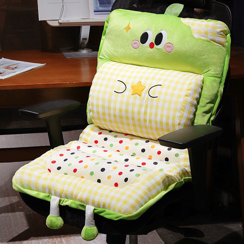 Padded child seat cushion with high backrest and removable neck roll — product view 1