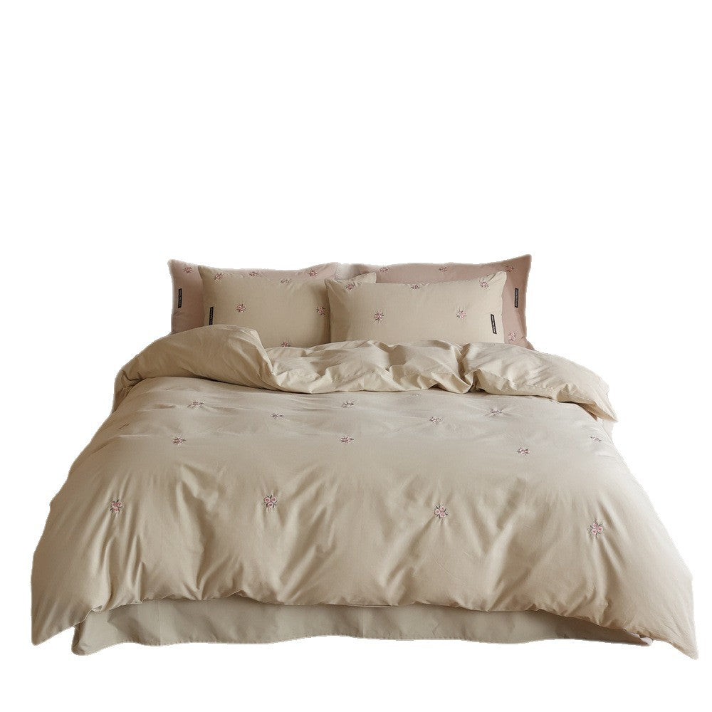 Embroidered cotton satin bedding set with subtle floral embroidery — product view 5