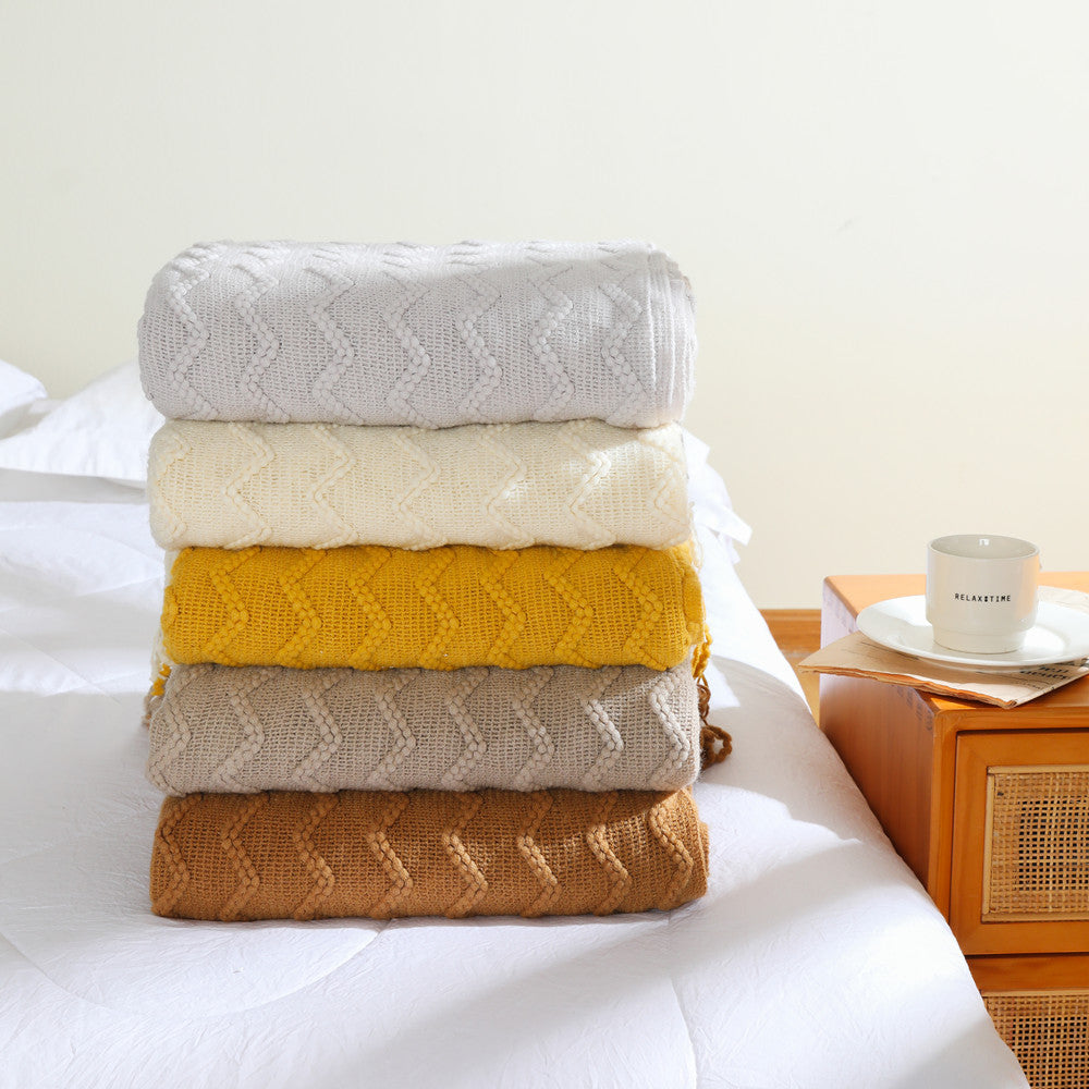 Textured Woven Throw Blanket with Fringe LoungeYard — product view 1