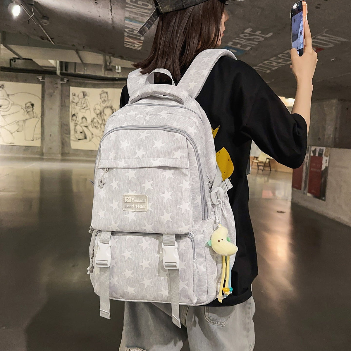 Stylish Star-Embellished Casual Backpack LoungeYard — product view 3