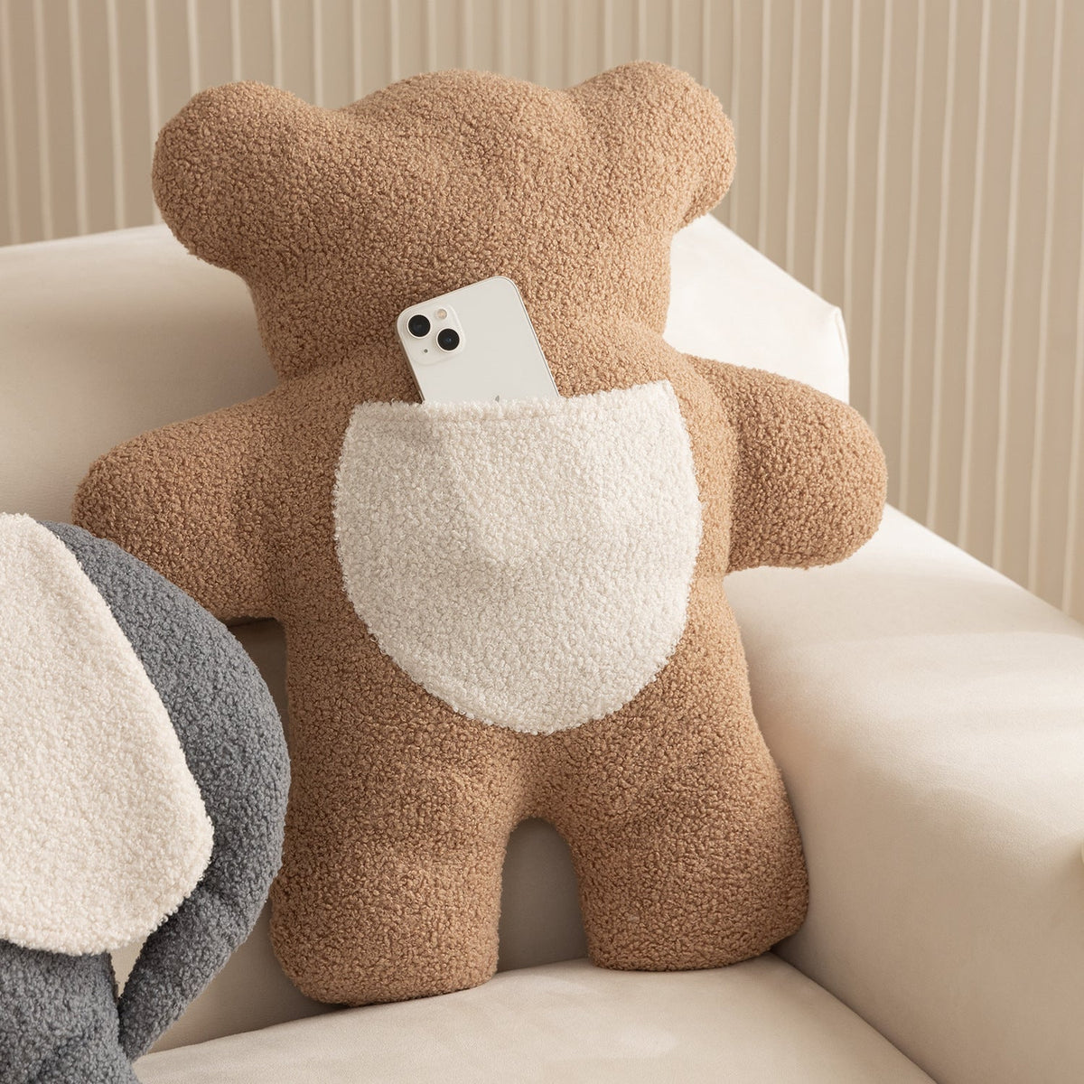 Cuddle teddy cushion made of boucle with ergonomic back support — product view 3