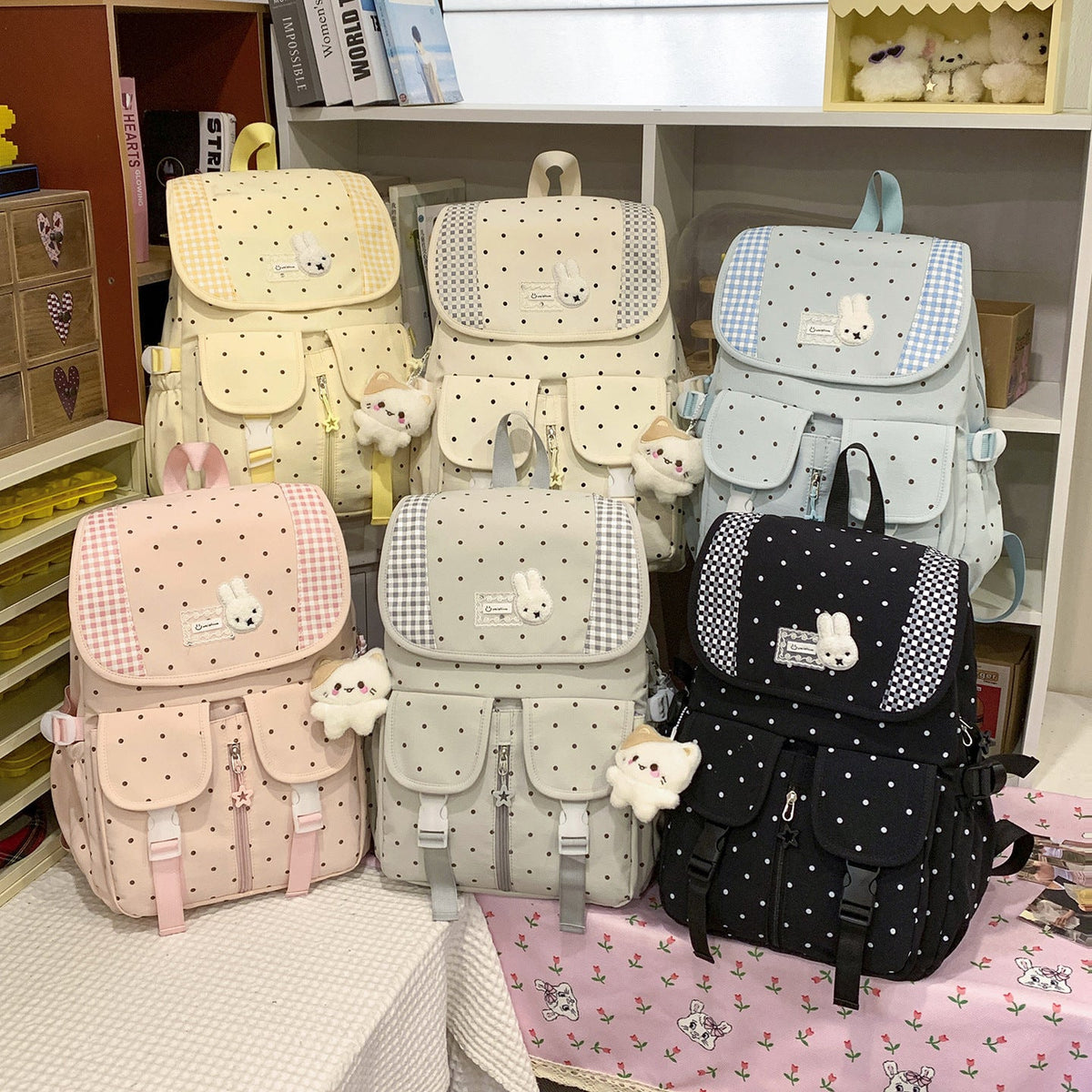 Cute Illustrated Polka Dot Backpack LoungeYard — product view 4