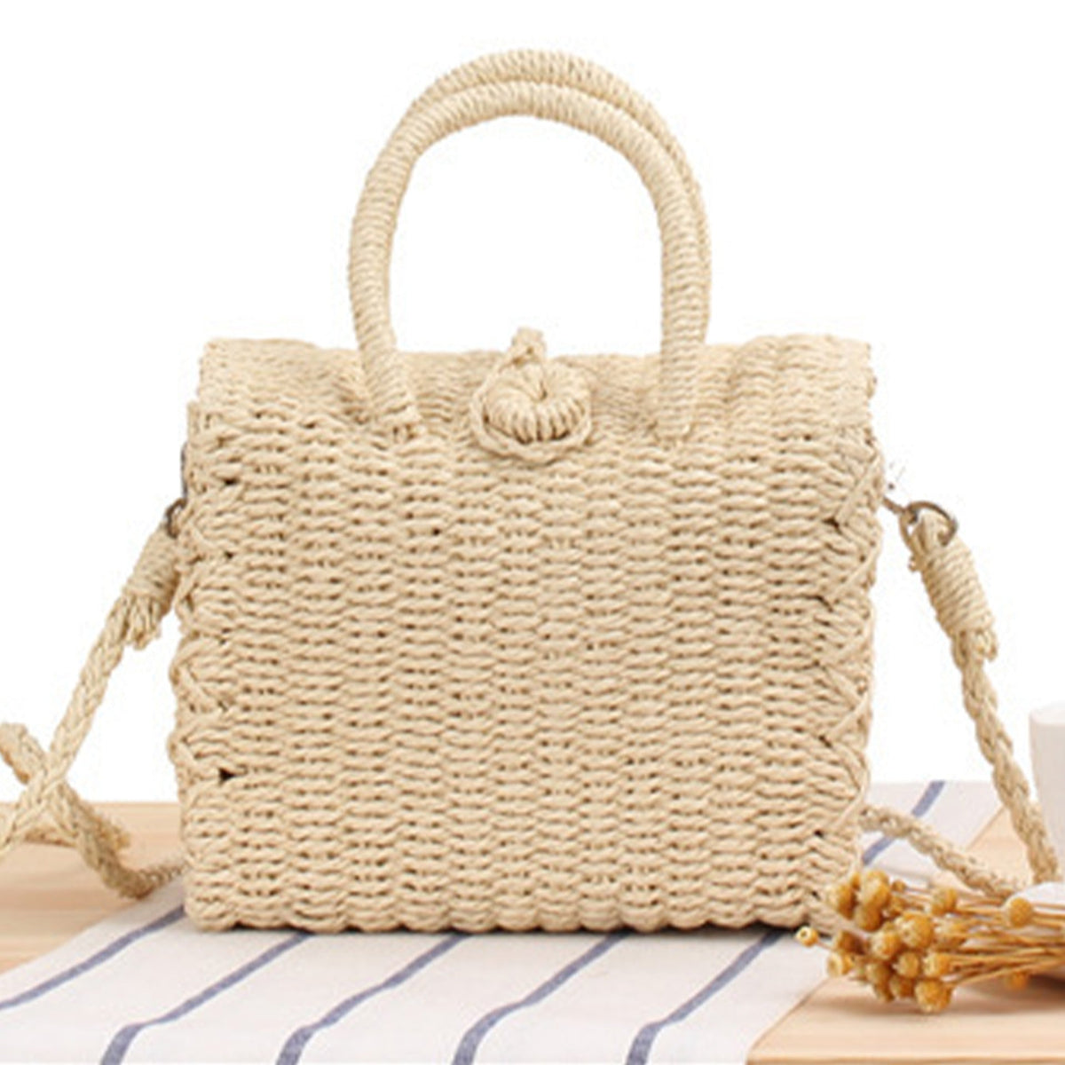 Braided shoulder bag with innovative closure LoungeYard — product view 1