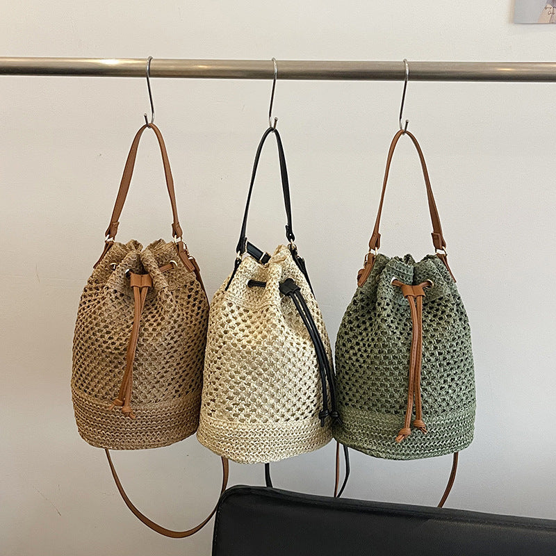 Woven Drawstring Bucket Bag — product view 3